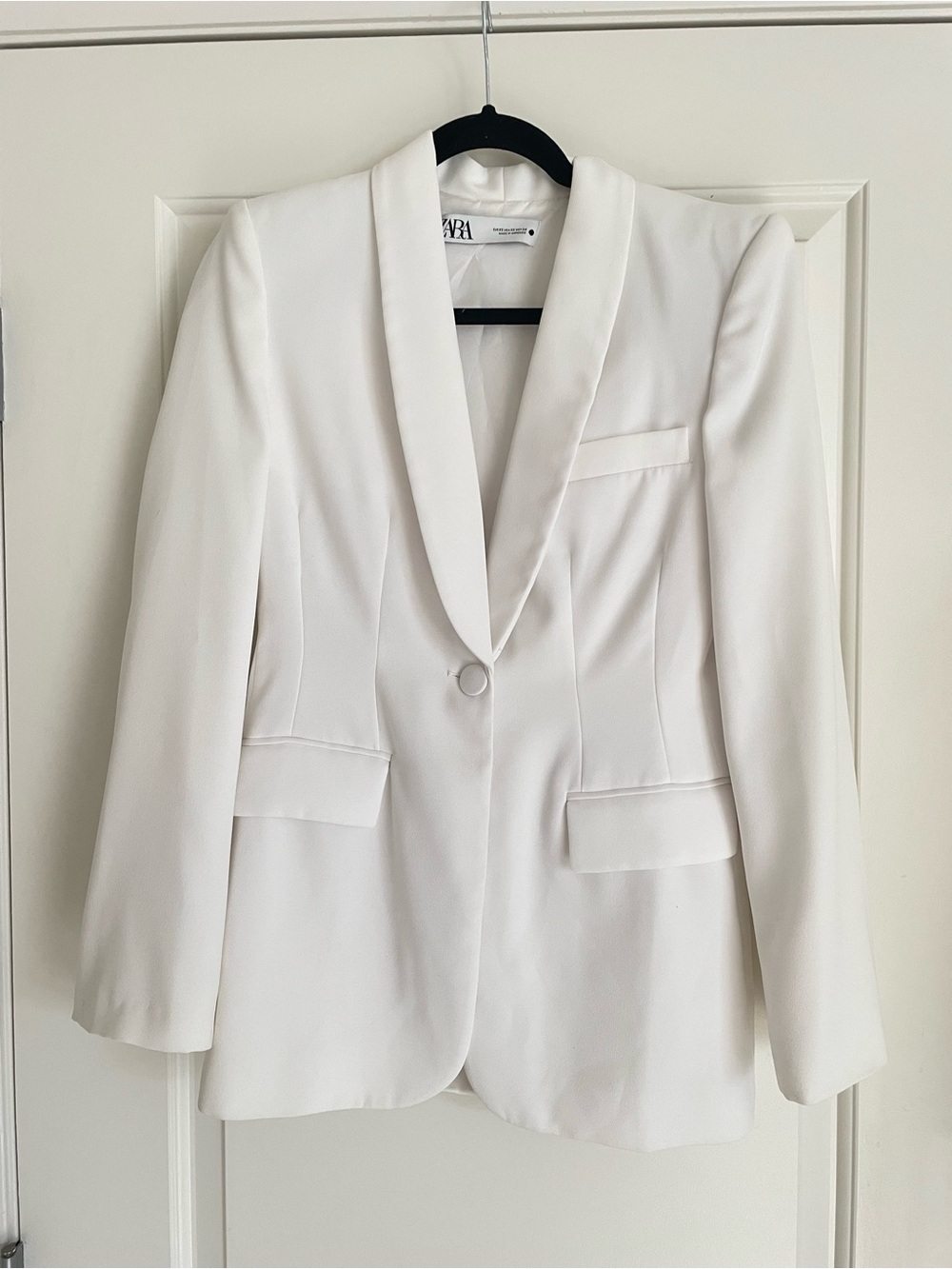 ZARA Dinner Jacket Blazer with Tuxedo Lapel Oyster White Size x small